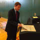 Sen. Richard Blumenthal casting  his ballot at Glenville School Tuesday morning.