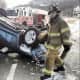 Emergency responders at the scene of the Route 17 crash involving an overturned vehicle Sunday morning.