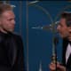 Justin Paul and Benj Pasek accept the Golden Globe for Best Original Song in a Motion Picture. They won for the song "This is Me" from the P.T. Barnum movie "The Greatest Showman."
