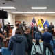 Officials announcing the arrest of Matthew Bonanno in Tuckahoe.