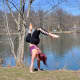 Feinberg handstands in Wooddale Park in Woodcliff Lake.