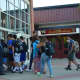 Teachers welcome students at Joel Barlow High School on Wednesday morning for the first day of school. 