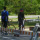 Cyclists meet at the southern end of the Bronx River Parkway that is closed to car traffic for Bicycle Sundays in May, June and September.