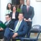 A smiling Gov. Dannel P. Malloy, is with DEEP Commissioner Robert Klee, sitting at left. In back from left are state Rep. Gail Lavielle, R-143rd District, and state Sens. Toni Boucher, R-26th District, and Bob Duff D-25th District.