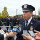 Patrick Lynch, PBA President, addresses reports following the funeral of NYPD officer Michael Williams in LaGrangeville.