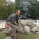 Francis Miller of ConservArt describes some of the work being completed to restore the Minute Man Monument in Westport.
