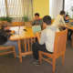 Students work in the library. 