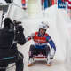 Ridgefield's Tucker West celebrates after a run in the luge during a race last week in Lake Placid, N.Y.