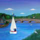 Nobu's rendering of a sailboat on the Goodwives River in Darien.