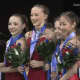 Silver medalist Emilia Murdock, far left, on the podium with, from left, gold medalist Stephanie Ciarochi, bronze medalist Ariela Masarsky and pewter medalist Emily Zhang.