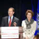 U.S. Sen. Richard Blumenthal gives his victory speech Tuesday night in Hartford with his wife by his side.