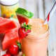 Watermelon Strawberry Coconut Water Smoothie.
