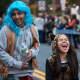 Two march in the Tarrytown Halloween Parade.