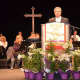 Rev. Hong of First Presbyterian Church of Englewood speaks to his congregation during an Easter service at BergenPAC.