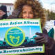 The Newtown Action Alliance holds a rally against gun violence that drew 300 to 400 demonstrators.