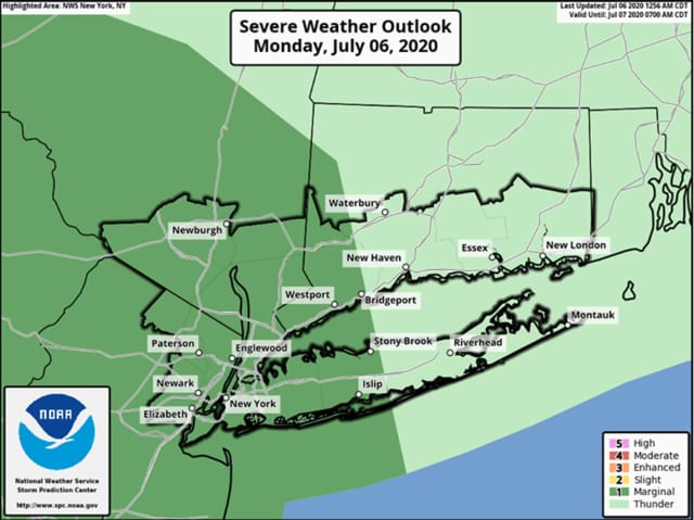 A look at areas (in dark green) where the storm risk is highest.