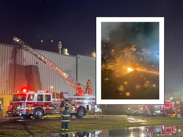 Fire crews spent hours battling a three-alarm blaze at a Gloucester County industrial plant Monday night.