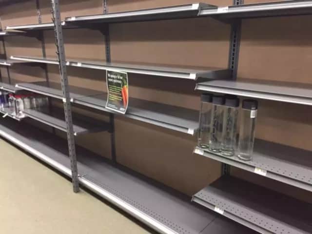 "Pandemic pantries" have left some shelves empty at area supermarkets.