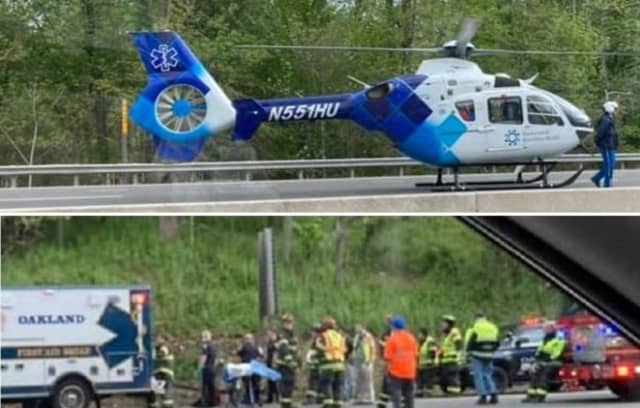 The medical chopper landed on Route 287 in Oakland following the crash.