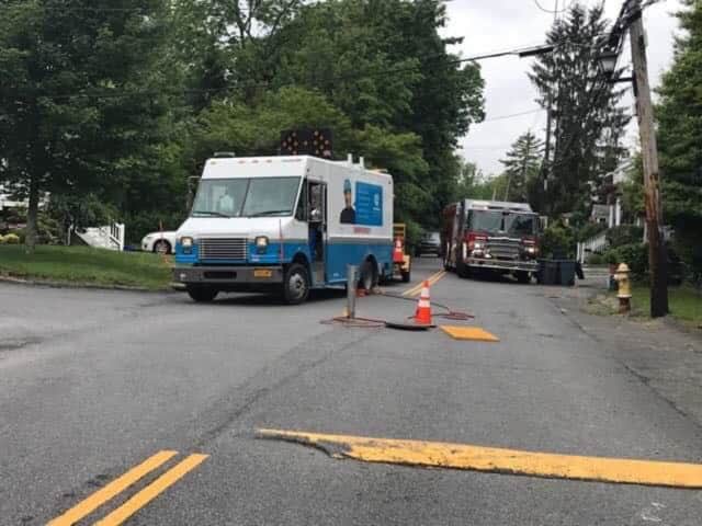 Con Edison crews at the scene of the reported gas leak in Sleepy Hollow.