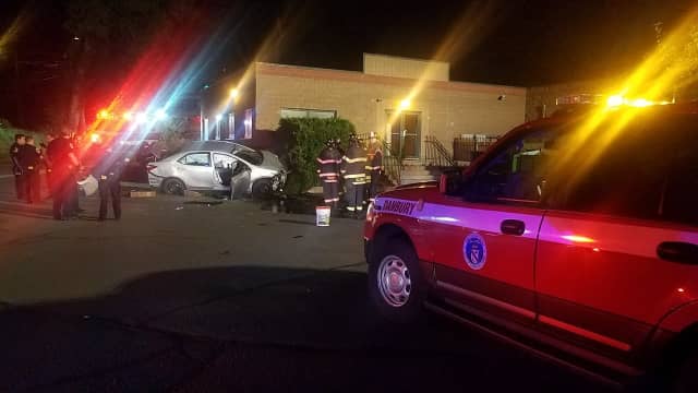 A car slammed into the building at 152 West St. early Thursday.