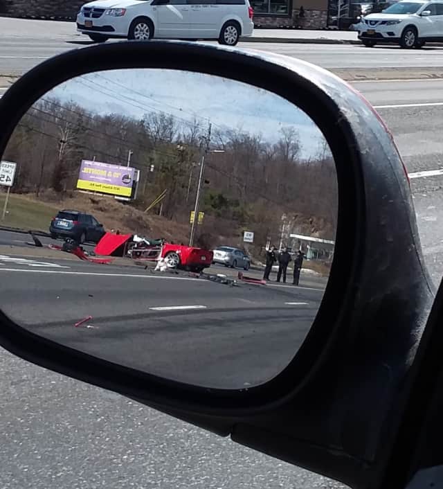Three people were injured when the driver of a Corvette lost control of his vehicle on Route 9.