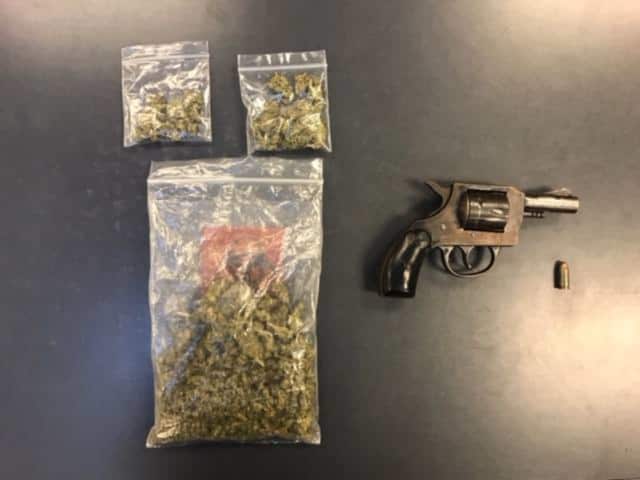 Ramapo police arrested three men after uncovering pot and a loaded gun during a traffic stop.