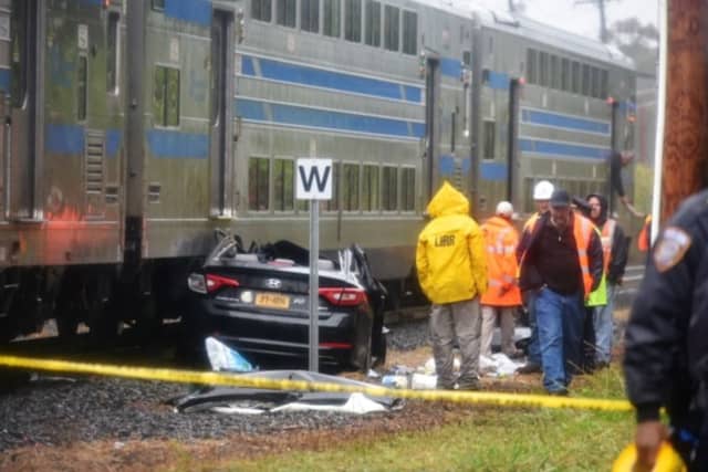 The car that was hit by the train.