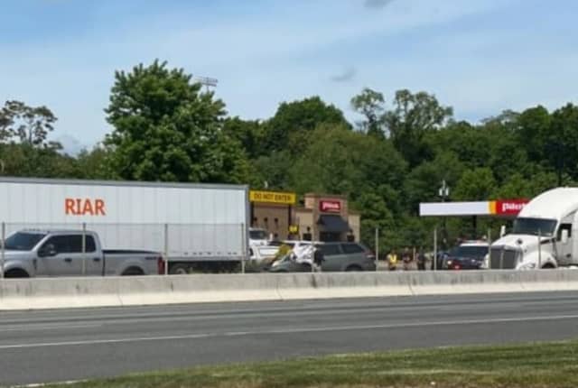 At the scene on southbound Route 17 in front of the Pilot Travel Center in Mahwah.