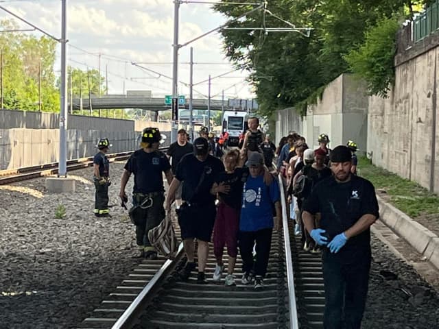 Firefighters escorted 45 NJ Transit passengers off the train around 4:30 p.m. in Bayonne.