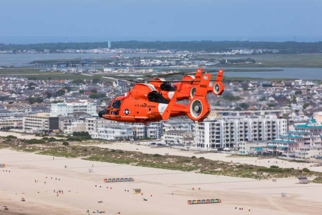 US Coast Guard helicopter flies over Atlantic City.