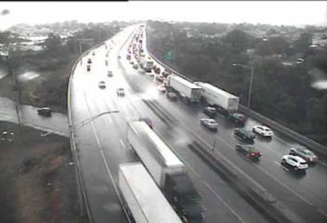 A crash on I-95 southbound has closed two lanes of traffic in Bridgeport