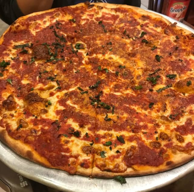 Upside down thin-crust marinara pizza from Prima Pizza Kitchen (131 N. Gaston Ave. in Somerville)