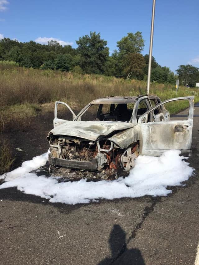 A car fire on I-84 westbound is slowing traffic late Thursday afternoon.