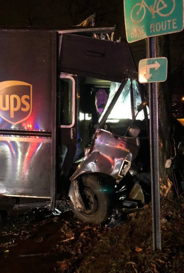 The aftermath of the DWI UPS crash in Teaneck.