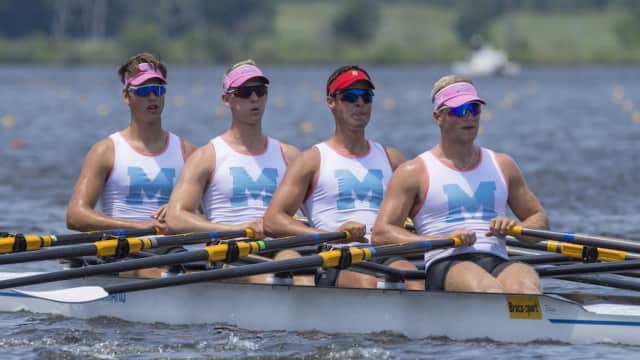 Philipp Bogdanov, Chris Petreski , Andrew Morley and David Orner finished in first place at the men's quad event at the USRowing Youth Nationals.
