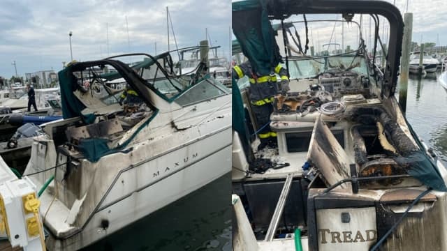 One person suffered burns from a boat fire at a marina in Fairfield County.