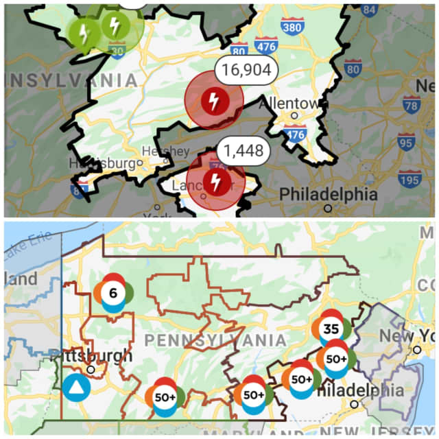 Power outage maps of central Pennsylvania.