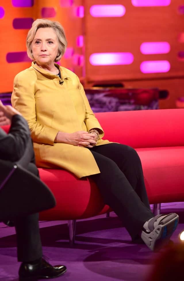 Hillary Clinton in a walking boot on "The Graham Norton Show."