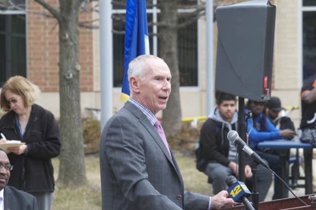 Board of Regents President Mark E. Ojakian speaks at a groundbreaking at Housatonic Community College. The Board has approved tuition increase at state universities and community colleges.