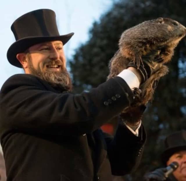 Jeff Lundy and Punxsutawney Phil in 2021.