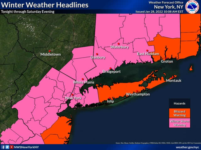 A Blizzard Warning is in effect for Suffolk County and a Winter Storm Warning is currently in effect for several other counties.