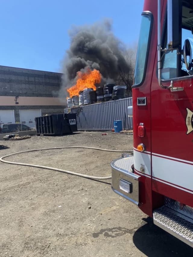 A 40-foot container of rolled electrical conduit caught fire in Norwalk on Monday, May 9.