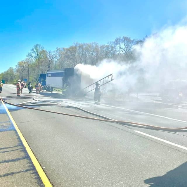 Connecticut State Police said a tractor-trailer fire caused delays in East Lyme.