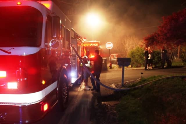 Fire trucks line the roadway on Lake Shore Drive Wednesday night.