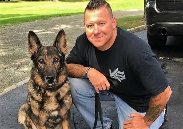 A Shepherd born in Czechoslovakia, Döme was Officer Robert Rapp's first canine and was cross-trained in drug and tracking.