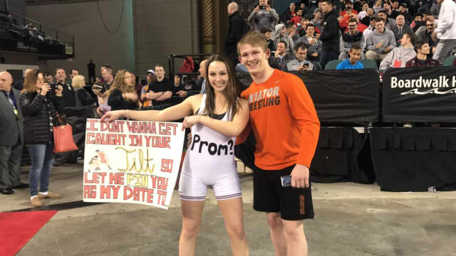 Kiana Secor of Pompton Lakes surpirsed beau Sean O'Malley of Hasbrouck Heights while he was on the podium taking sixth.