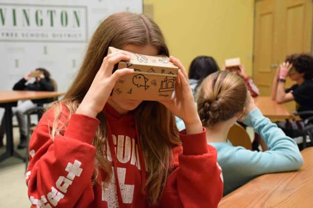 A student using the Google Cardboard technology.