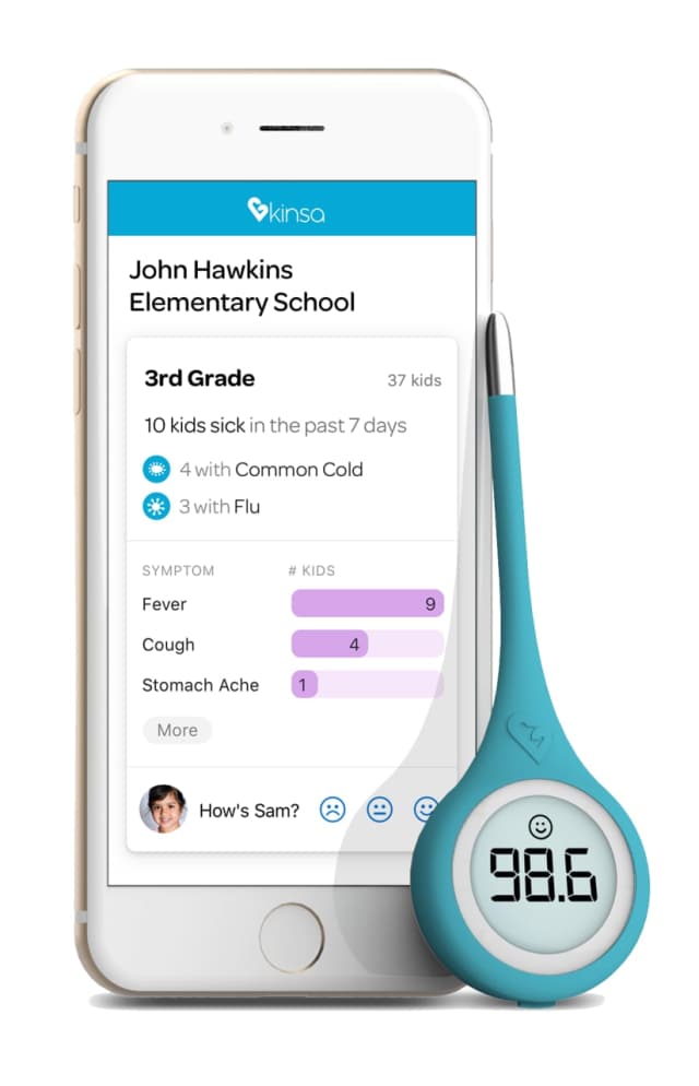The Kinsa Health thermometer is connected to an app to show temperature, symptoms and more.
