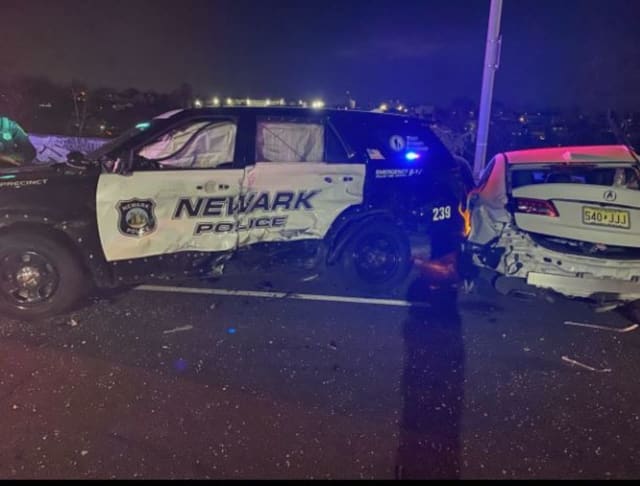 Seven people including an off-duty Newark police officer were injured by a speeding vehicle that slammed a vehicle on Route 21, moments after a previous crash, authorities said.